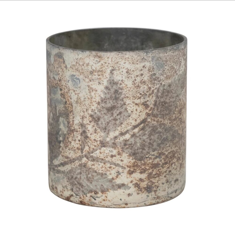Creative Co-Op Glass Votive Holder with Etched Leaf Pattern/NWOT